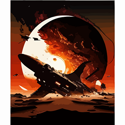starship taking over planet, entire race destroyed, beautiful, poetic, unjust, vector