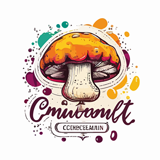 champignon mushroom, handdrawn vector, bright color tones, isolated white background