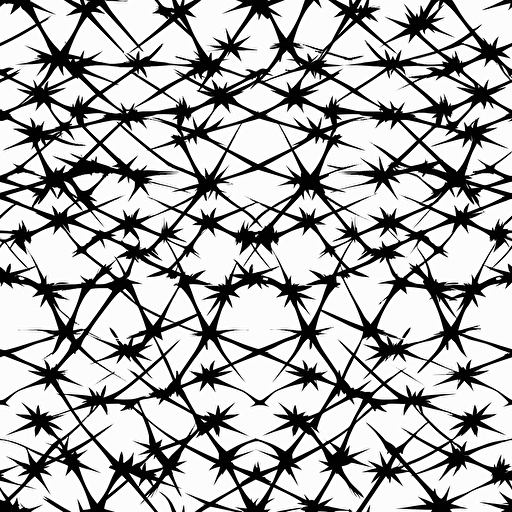 black and white vector pattern, barbed-wire pattern tile, seamless, no gradient, no shadows, fill frame,