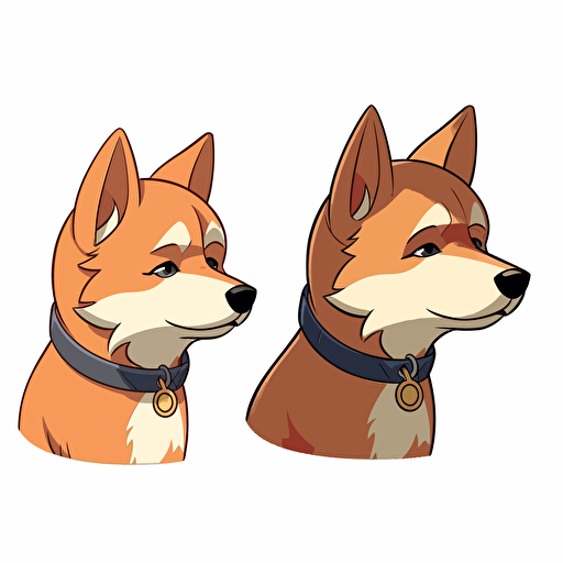 2/3 left side profile shot head and shoulder, cartoon 2d, Shiba Inu wearing pharaoh, cartoon anime, Vector illustration, white background