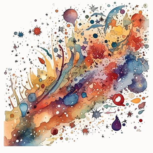 galaxy, stars, randomly distributed whimsical vector digital painting, white background