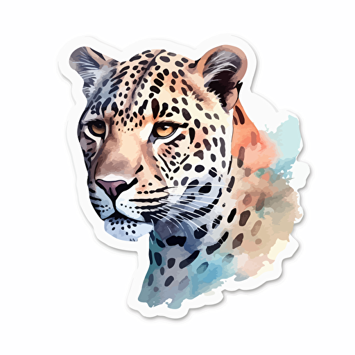 Watercolor vector illustration leopard muted colors sticker white background