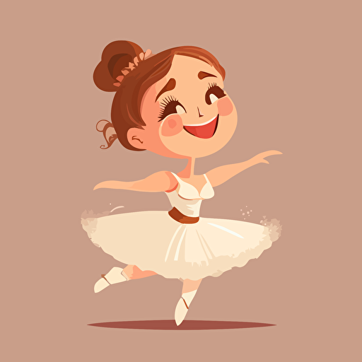 vector, girl with a big smile, brown eyes, and light brown hair, dancing ballet on her toes, gearl wear pinki balet skirt