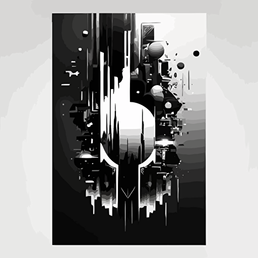 A3 vertical techy cyberpunk abstract poster with futuristic, minimal style using vector elements vertical mirror with black and white colors — v5 — 30:42 — seed 1