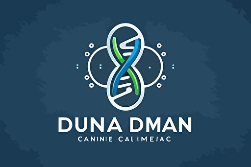 flat vector logo for medical company, clean, minimal, dna, technology, blue, green, gray