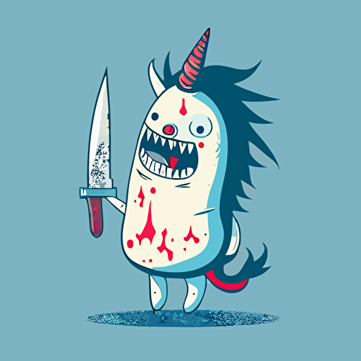 vector illustration, funny unicorn with knife seems like jeff the killer