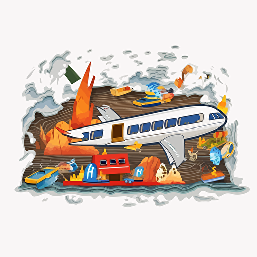 video thumbnail design , diorama in a frame of world map Catastrophe Aviation crash war Disaster Nature Crisis Accident Train crash Aviation crash diorama boat disasters cruise ship disaster illustration vector black background magic marker