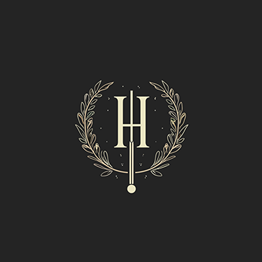company name “H”, logo, signature font, vector, minimal art, Clean, aesthetic, black and white.