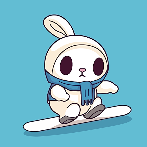 cartoon rabbit, simple vector style, riding snowboard, wearing a snow suit, chibi style