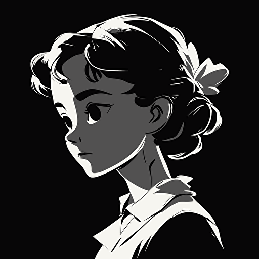 2d vector, anime, studio ghibli, 1930s disney, portriat. Black & white