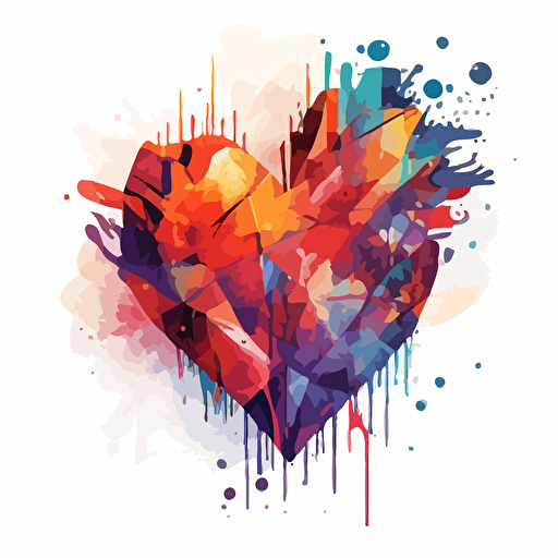 A heart on a white background, powerful watercolor, vector shapes, geometric shapes