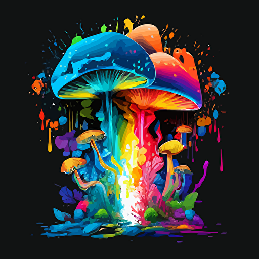 dmt mushroom combination bright and vibrant with a waterfall animated effect with bright colors and make it a png vector