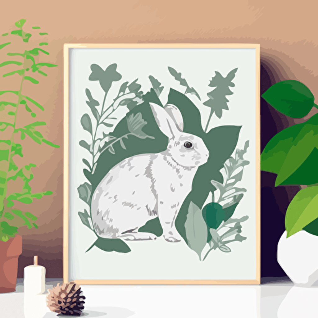 pdf vector drawing of a bunny with botanical background