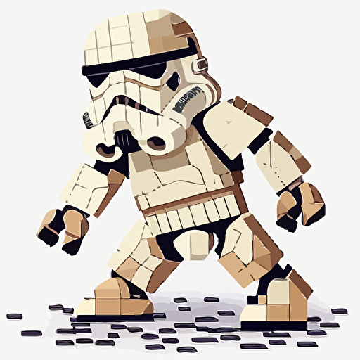 A tiled female stormtrooper, goofy looking, smiling, cartoon, flat light, white background, vector art , pixar style