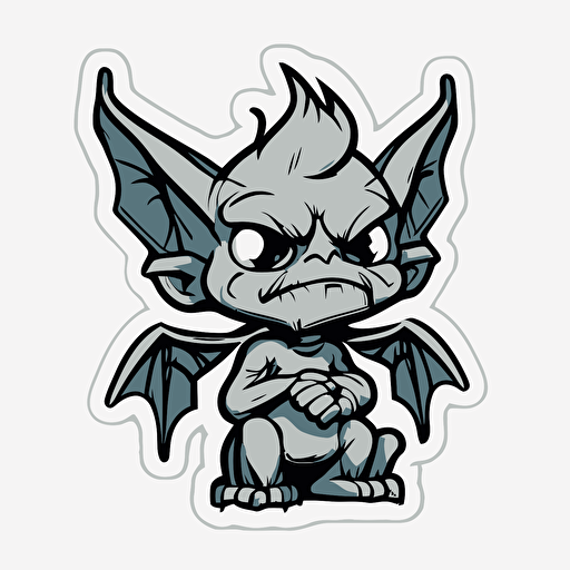 sticker, super cute gargoyle, cartoon, contour vector, white background @MStevens