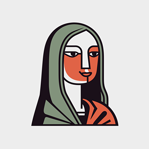 Vector illustration Mona Lisa illustration, in the style of patrick caulfield, muted colors, simple line drawings, bill traylor, pseudo, nostalgic, hinchel or sticker white bakcground