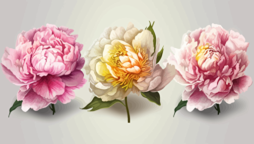peony flower, 4 count, vector style, 2d, white background,