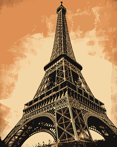 eiffle tower, retro aesthetics, vector image, sticker design, pantone color scheme: 12-1706 TCX, 12-0824 TCX, 15-0146 TCX, 15-1164 TCX, 16-6340 TCX, 17-4247 TCX, 18-2043 TCX, 19-6026 TCX. The final piece should exude a warm, holiday-like ambiance.
