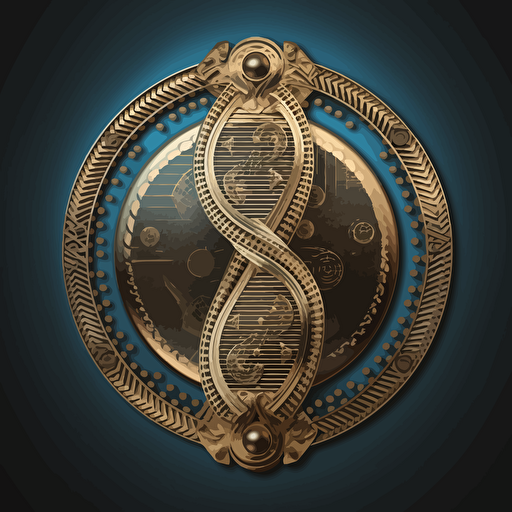 a medal with the symbol of a dna strand and the symbol of a scale, balance, vectorized, symmetric, extremely detailed, extremely intricate,