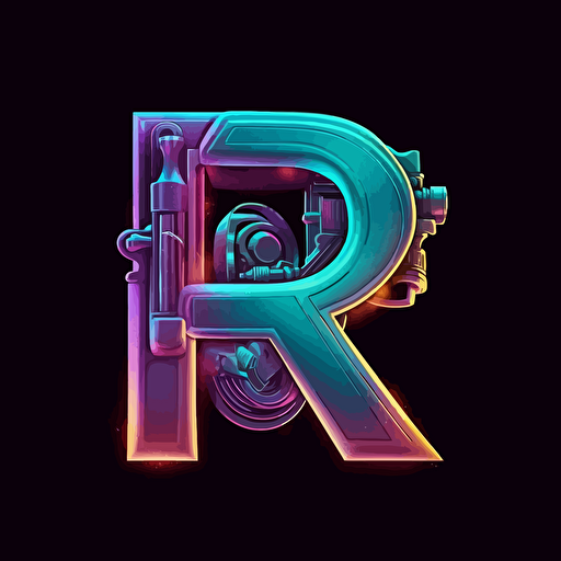 A vector logo for a movie production company with the initials "PR". The logo incorporates the letter symbols "P" and "R" and incorporates a gradient of the colors cyan, turquoise, teal, and violet. The logo features a Nerf blaster. Use the "lemon milk" font.