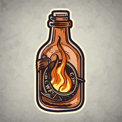 vector sticker a bottle molotov with a flame
