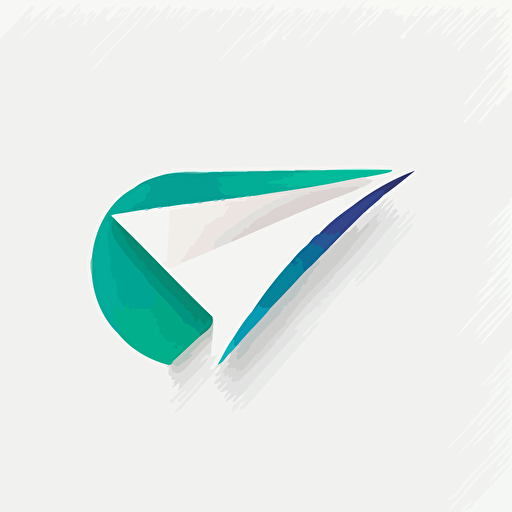 a minimalist, vector-style linear logo featuring a paper airplane emerging from a half-circle. Use a white background and blue-green colors. Clean. Simple. Colofurl. Vivid. Linear.