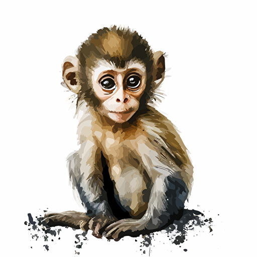 baby watercolor monkey vector,comic style, white background