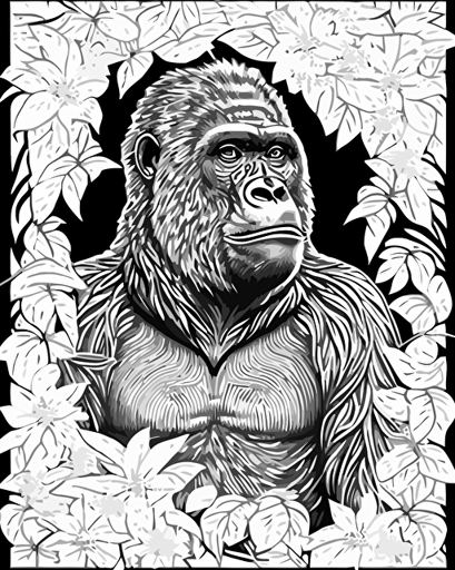 Coloring page for adults, mandala gorilla, no text, high detail, lineart, vector, no shading,
