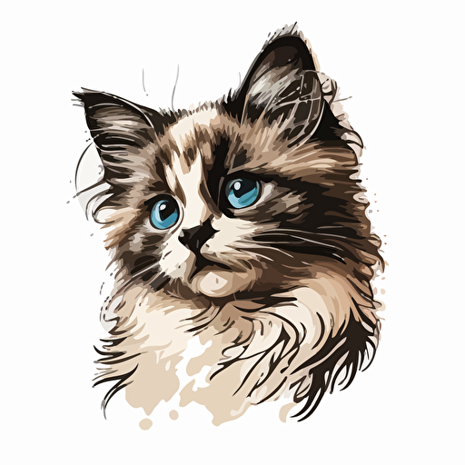 cute ragdoll kitten head vector,comic style, white background