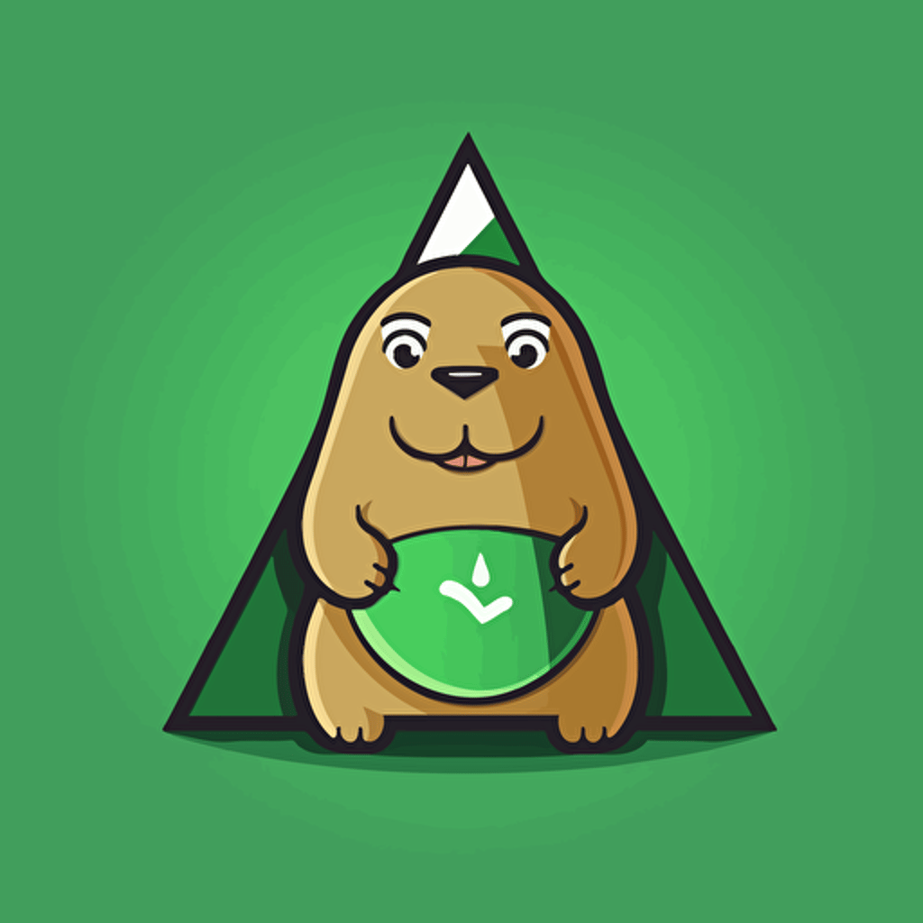 make a vector logo with a young happy walrus holding a green triangle green background