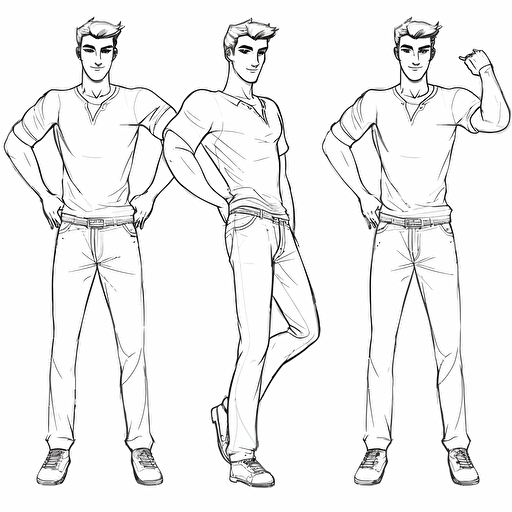 male body poses No Shadow. Cartoon. Coloring page. Vector. Simple.