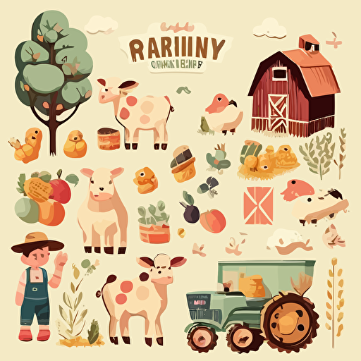 kids farm clipart set vector high resulotion