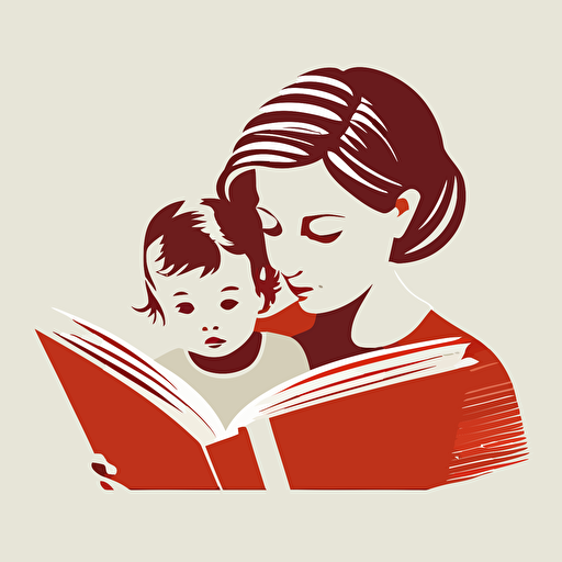 Mother and baby reading , vector art, white background