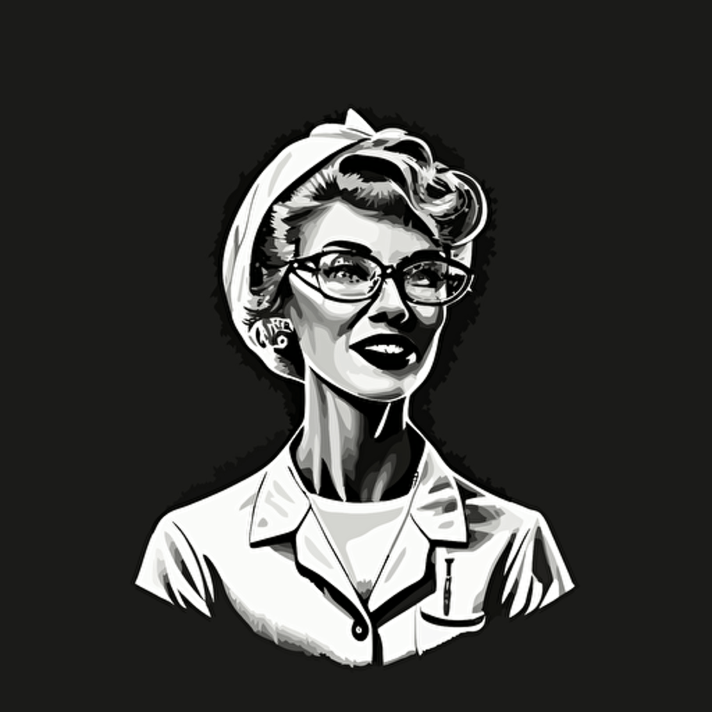 black and white 2d vector art of a dental assistant dressed in drag fabolous