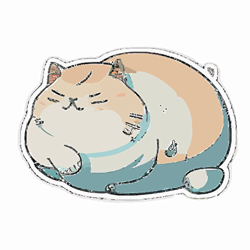 sticker, cute, chubby cat napping, liu yi artist style, vector, contour, white background