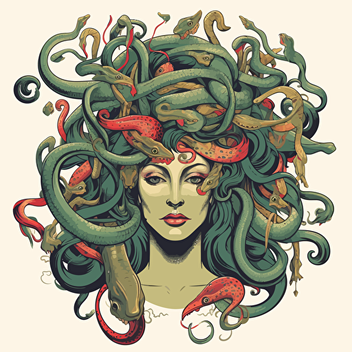 Medusa with 6 snakes on her head, vector image