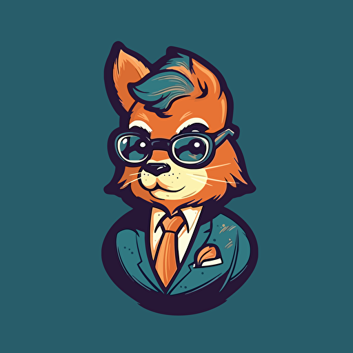 a vector logo 2D flat simple of a squirrel in a business suit with glasses on