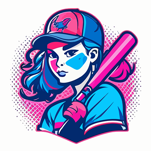 a mascot logo for a girls softball team, using blue and pink, simple, vector