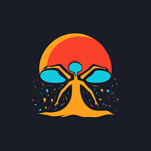 a simple logo for an entertainment dance company in the style of massimo vignelli, vector, high quality, bright colors, use a mushroom