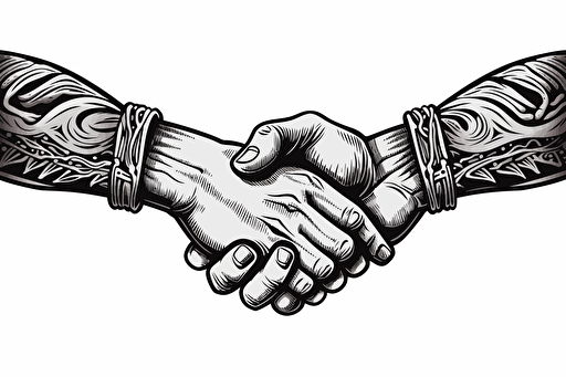 roman forearm handshake as vector art symbol isolated on solid white background, high detail