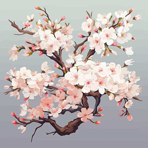 vector art, white japanese cherry blossom, 2D
