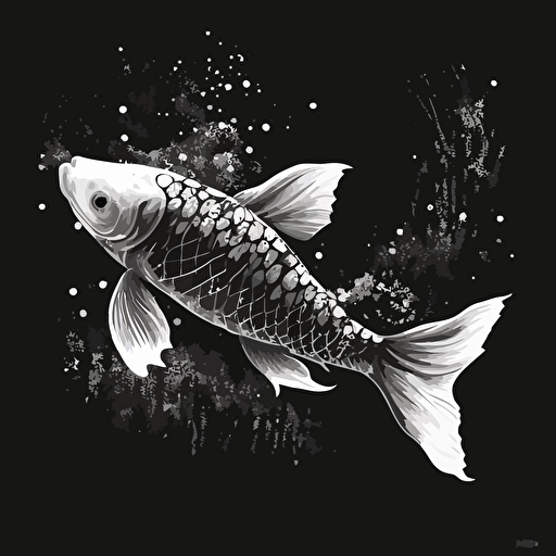 vector Koi Fish swimming in black and white