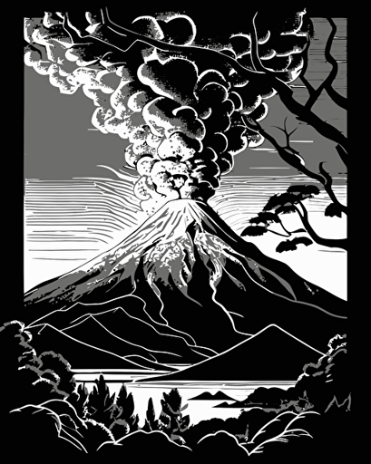 volcan erupcionando , low details, vector for color, black and white for coloring page, full hd,