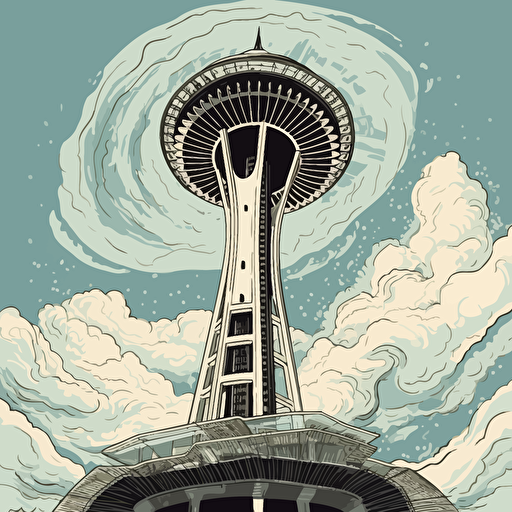 vector art seattle space needle clouds