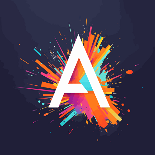 Create a modern minimalist logo with the letter A, exploding as a vibrant art style, inspired by kinetic art, vector 2 color, Saul Bass,