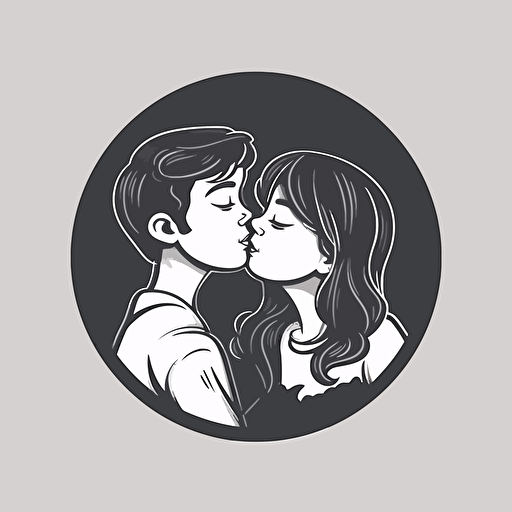 boy kissing girl mimalistic circle round vector simple logo