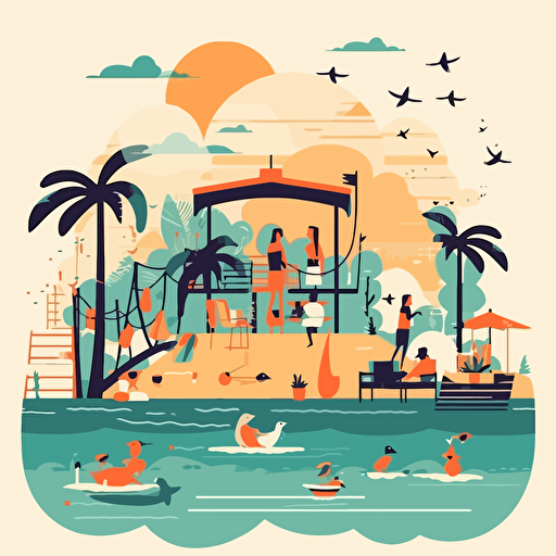 Beach vacation, flat vector style,