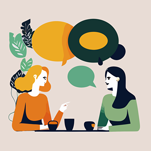 a vector art with a white background showing two people chatting