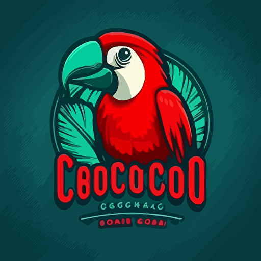busca un logo monocromático en formato vectorial 2D con un guacamayo rojo que sea icónico, representativo, fácil de recordar y reconocer. El diseño debe tener líneas gruesas, detalles precisos en el pico, ojos y plumas, y ser apropiado para serigrafía, bordados y otros productos promocionales. Además, puede incluir elementos decorativos como hojas, ramas y flores en una cantidad limitada para mantener la simplicidad y claridad del diseño, en fondo blanco.