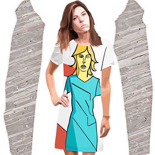 dilber 2d flat vectorized white background women middle aged casual dress looking confused
